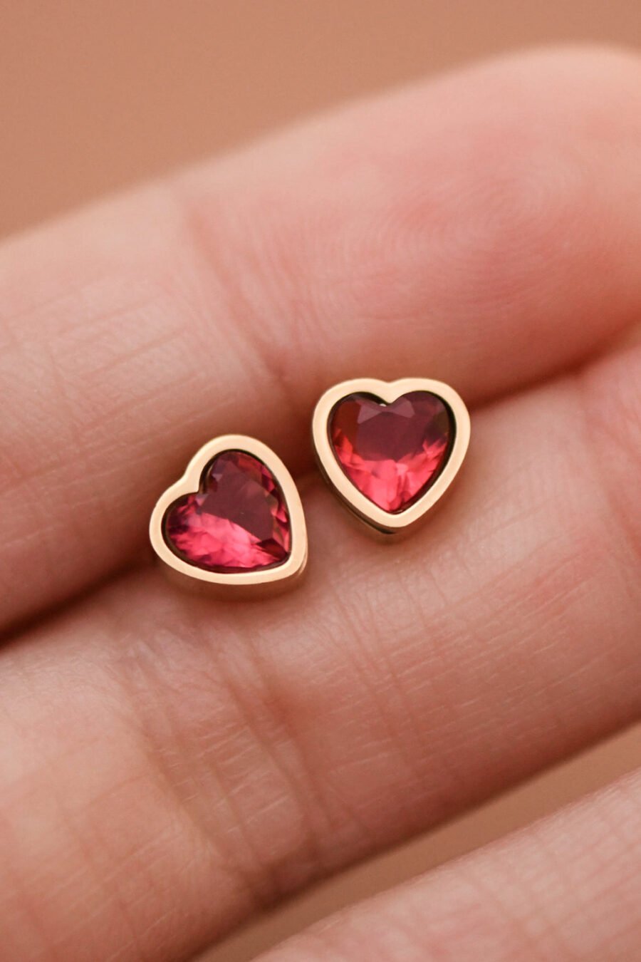 18K Gold Plated Stainless Steel Red Heart Stud Earrings – 8002
