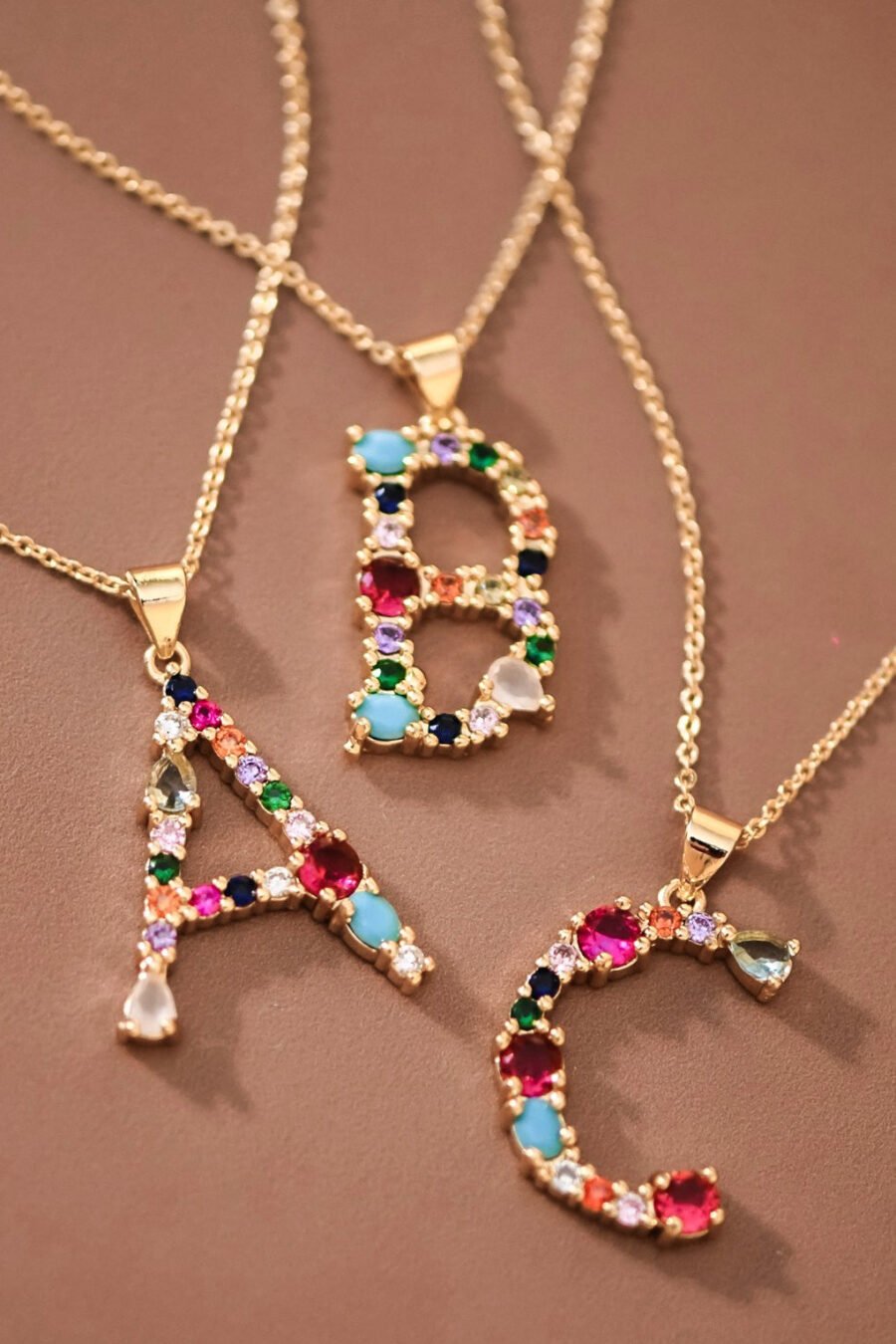 Stainless Steel Chain Initial Necklace, Brass Pendant - 0061