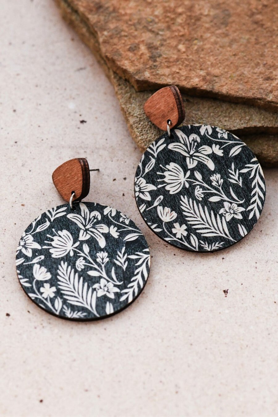 Boho Painted Wood Drop Earrings - 6835