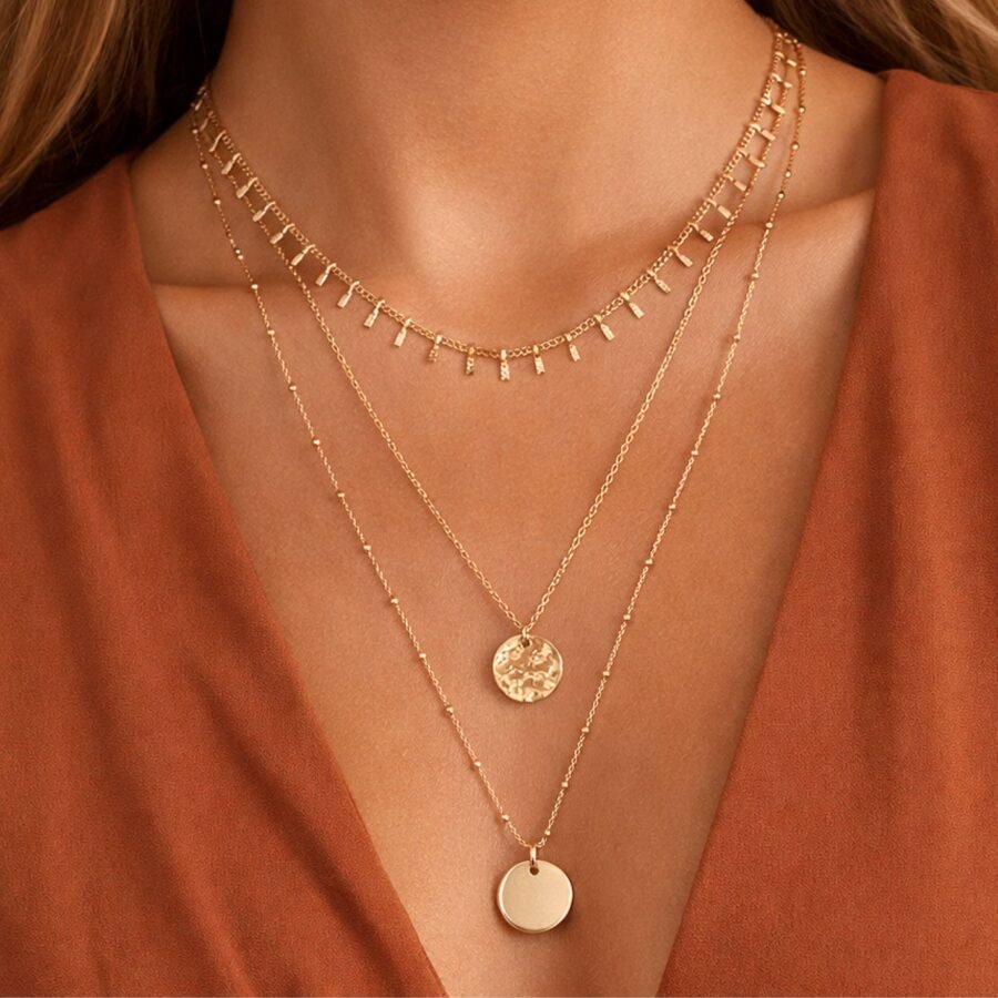 Dainty 18K Gold Stainless Steel Layered Coin Necklace - 6932