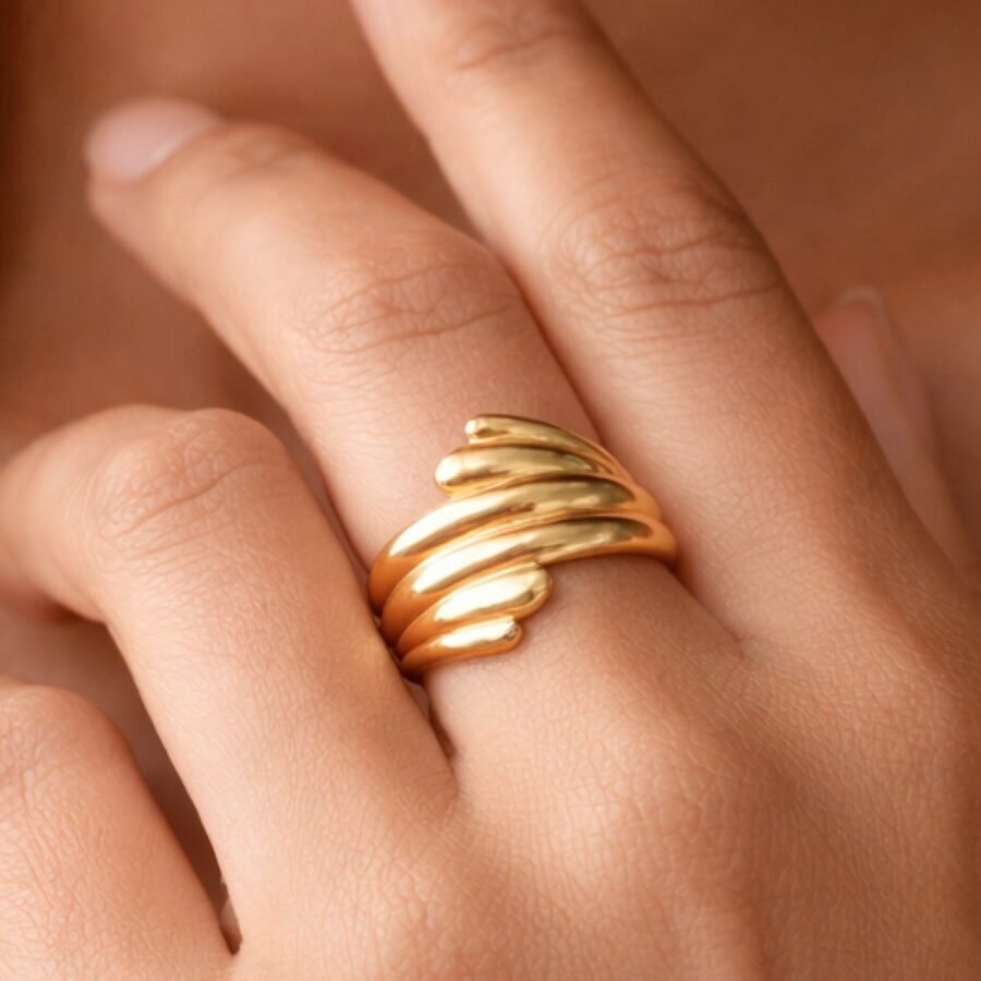18K Gold Plated Waterproof Stainless Steel Ring - 7892