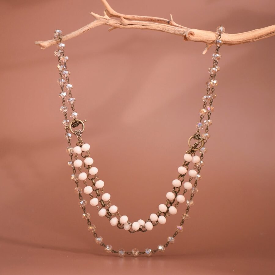 Glass Crystal Rosary Chain Necklace - 6431
